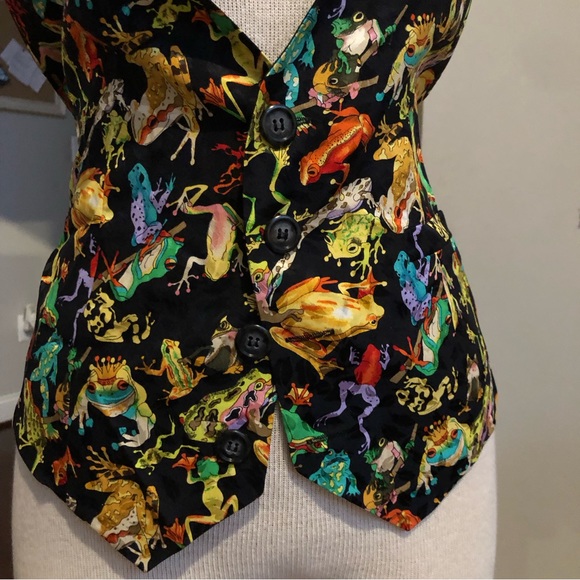 Vintage 100% Silk Nicole Miller Frog (Prince included) waist coat vest Sz L